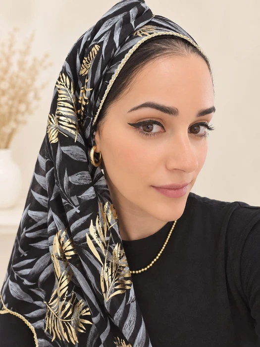 מטפחת לונג דגם שלכת בצבע שחור