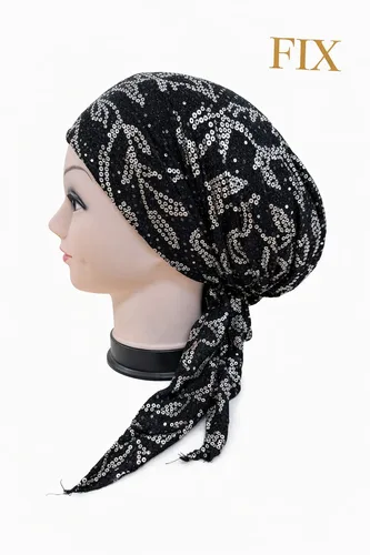 בנדנה ערב עלים שחור כסוף