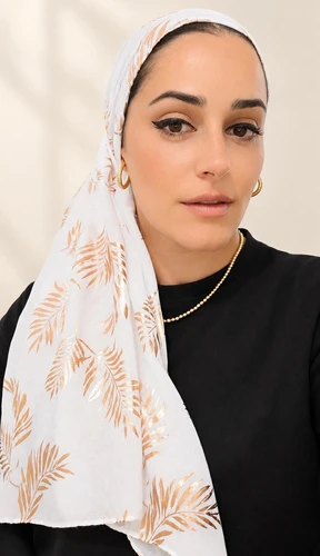 מטפחת לונג לבנה עליי זהב