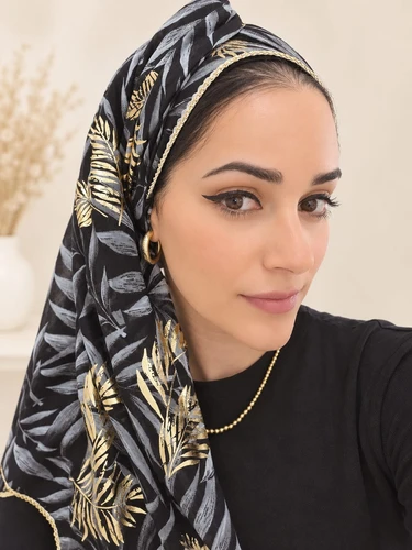 מטפחת לונג דגם שלכת בצבע שחור